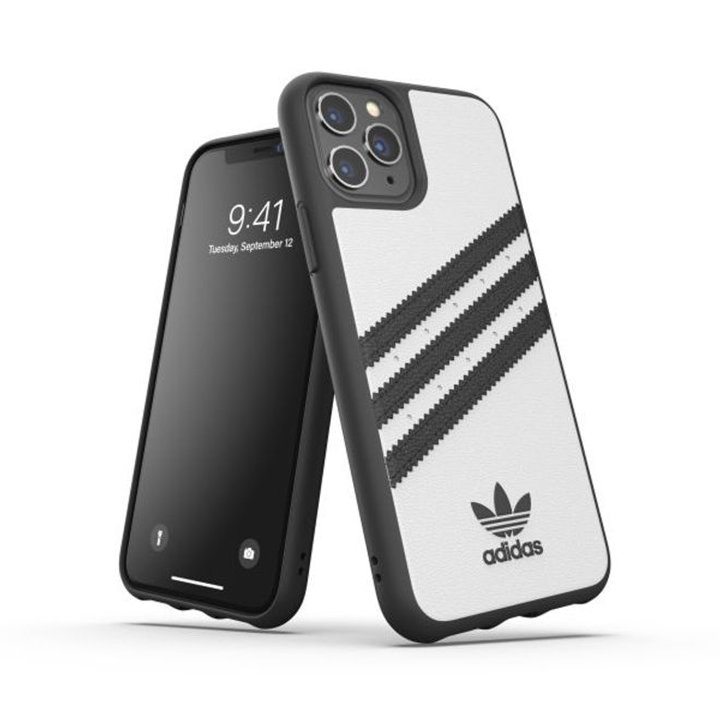 Adidas - iPhone 11 Pro Hülle - PU Backcover mit Logo und Streifen - weiss/schwarz
