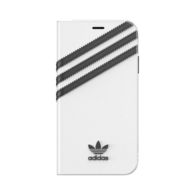 Adidas - iPhone 11 Hülle - PU Bookcover mit Logo und Streifen - weiss/schwarz