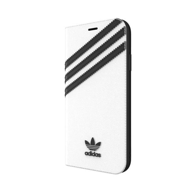 Adidas - iPhone 11 Hülle - PU Bookcover mit Logo und Streifen - weiss/schwarz