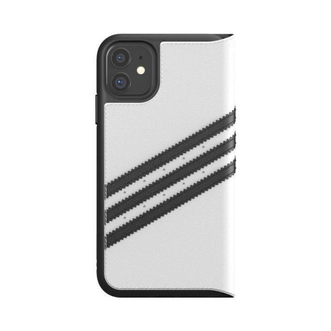 Adidas - iPhone 11 Hülle - PU Bookcover mit Logo und Streifen - weiss/schwarz