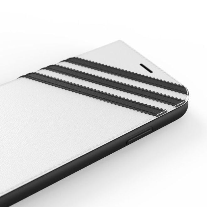 Adidas - iPhone 11 Hülle - PU Bookcover mit Logo und Streifen - weiss/schwarz
