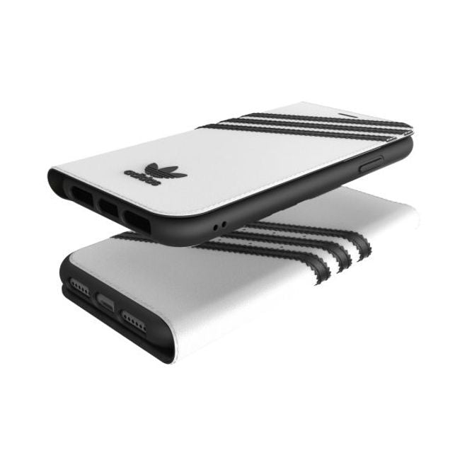 Adidas - iPhone 11 Hülle - PU Bookcover mit Logo und Streifen - weiss/schwarz