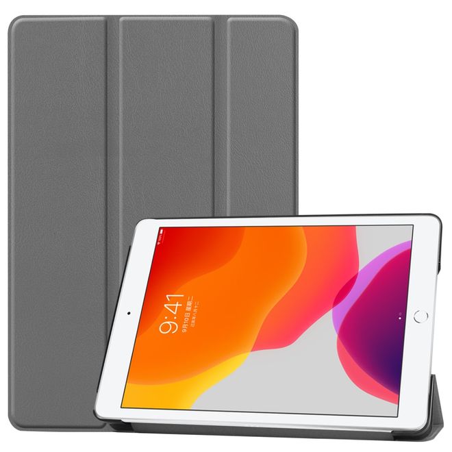 iPad 10.2 Case - Tri-fold Leather Case - Grey