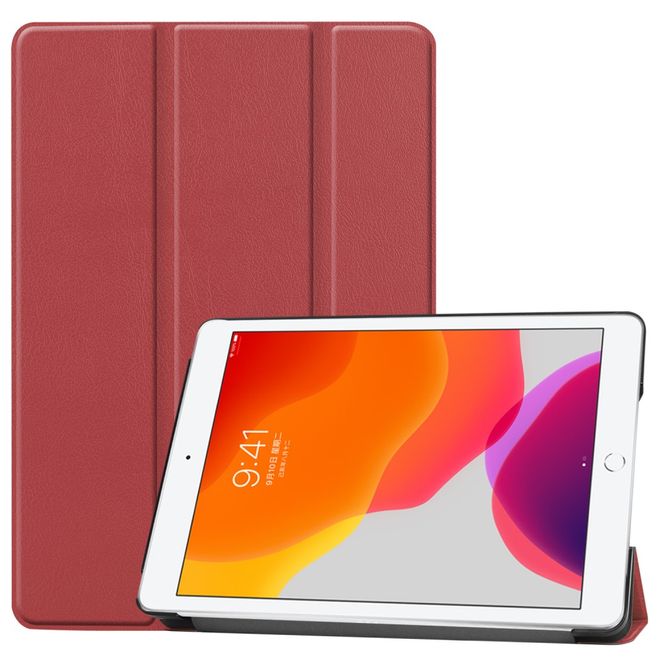 iPad 10.2 Case - Tri-fold Leather Case - Burgundy
