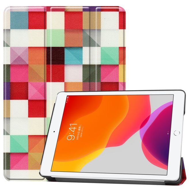 Étui pour iPad 10,2 pouces - Étui en cuir à trois volets - Carrés