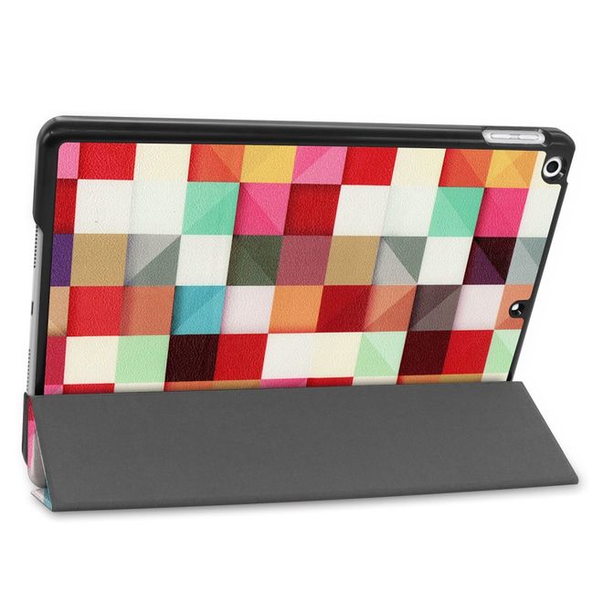Étui pour iPad 10,2 pouces - Étui en cuir à trois volets - Carrés