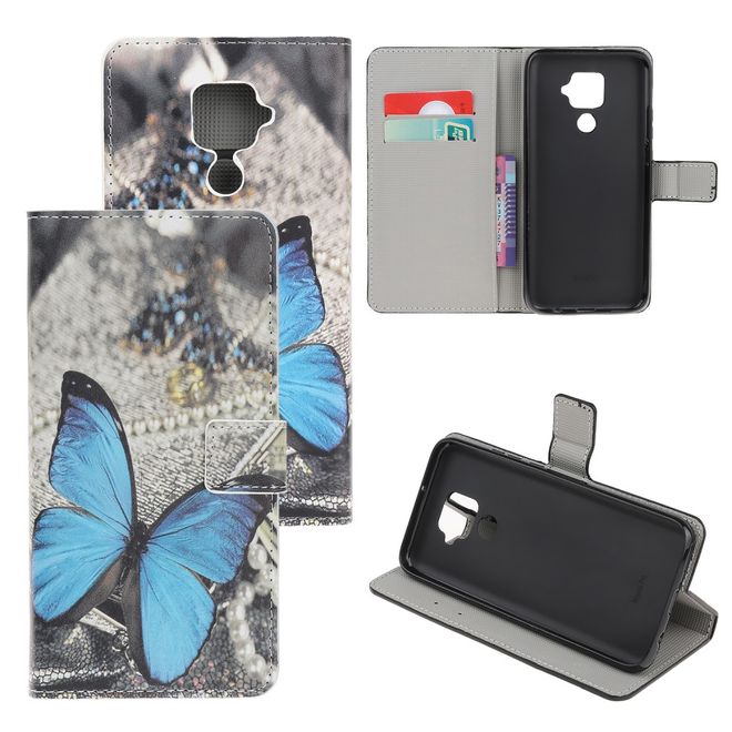 Huawei Mate 30 Lite Handy Hülle - Leder Bookcover Image Series - blauer Schmetterling