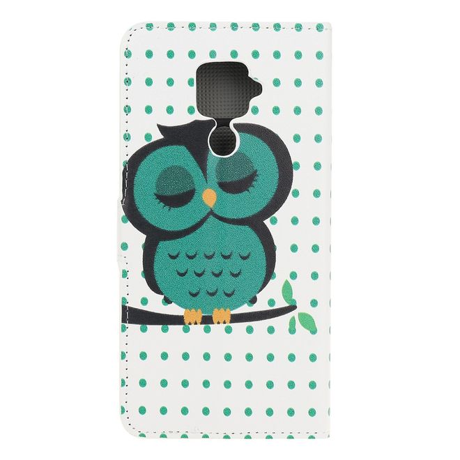 Huawei Mate 30 Lite Handy Hülle - Leder Bookcover Image Series - grüne Eule