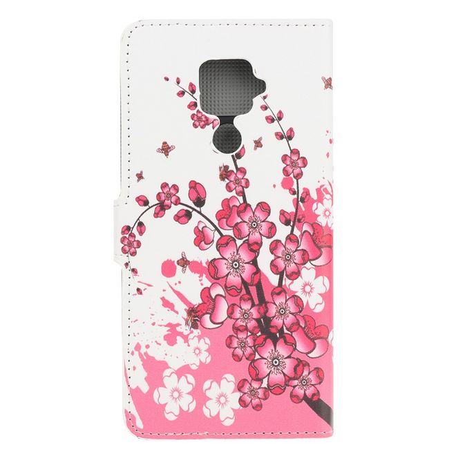 Huawei Mate 30 Lite Handy Hülle - Leder Bookcover Image Series - pinke Blumen
