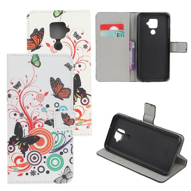 Huawei Mate 30 Lite Handy Hülle - Leder Bookcover Image Series - Schmetterlinge und Kreise
