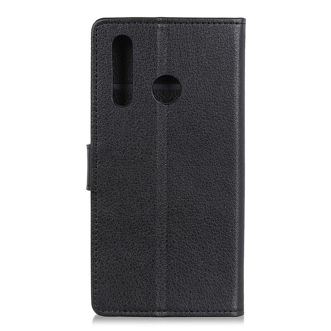 Motorola Moto E6 Plus Handy Hülle - Litchi Leder Bookcover Series - schwarz