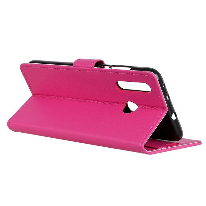 Motorola Moto E6 Plus Handy Hülle - Litchi Leder Bookcover Series - rosa