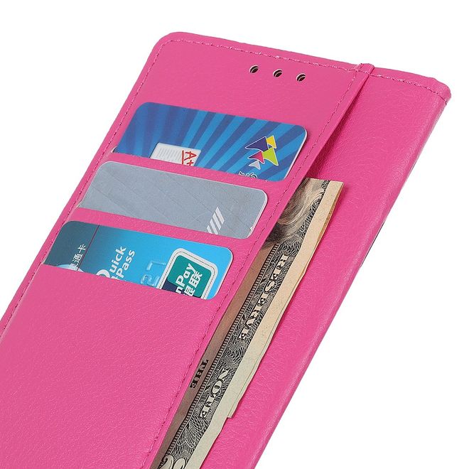 Motorola Moto E6 Plus Handy Hülle - Litchi Leder Bookcover Series - rosa