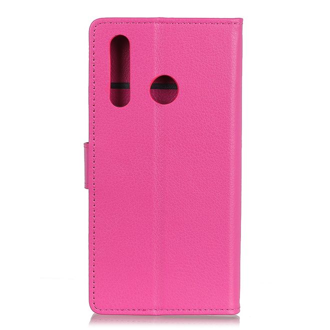 Motorola Moto E6 Plus Handy Hülle - Litchi Leder Bookcover Series - rosa
