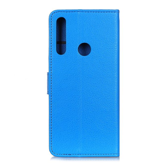 Motorola Moto E6 Plus Handy Hülle - Litchi Leder Bookcover Series - blau