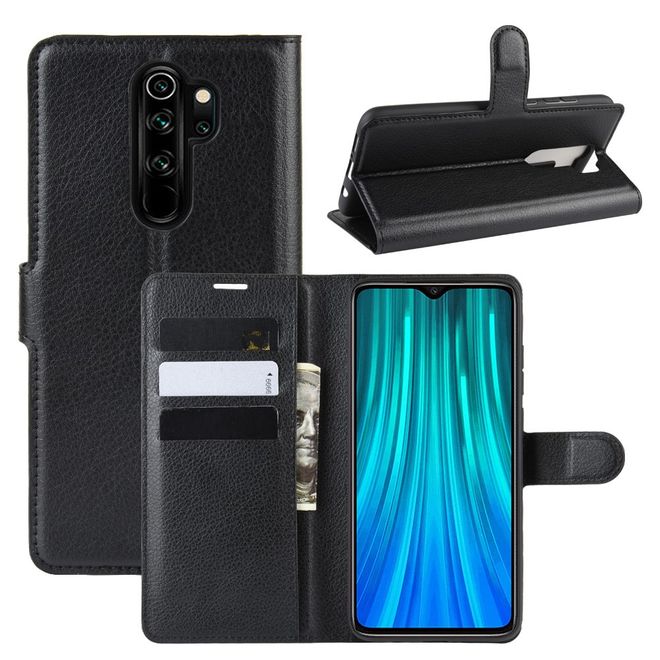 Xiaomi Redmi Note 8 Pro Handy Hülle - Litchi Leder Bookcover Series - schwarz
