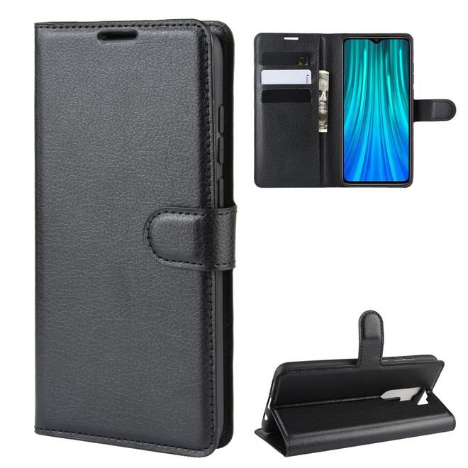 Xiaomi Redmi Note 8 Pro Handy Hülle - Litchi Leder Bookcover Series - schwarz