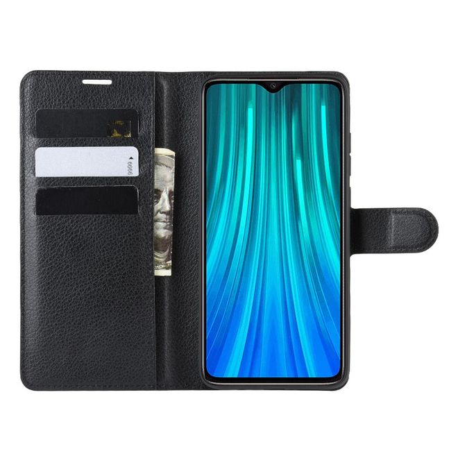 Xiaomi Redmi Note 8 Pro Handy Hülle - Litchi Leder Bookcover Series - schwarz