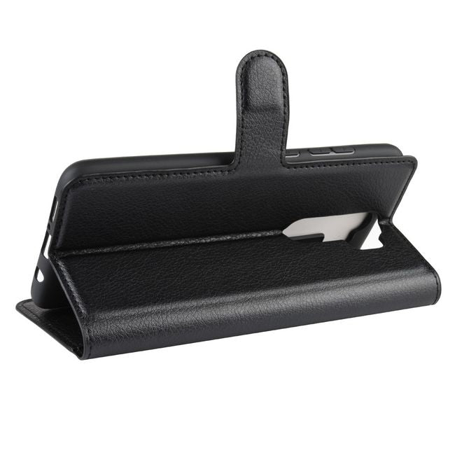 Xiaomi Redmi Note 8 Pro Handy Hülle - Litchi Leder Bookcover Series - schwarz