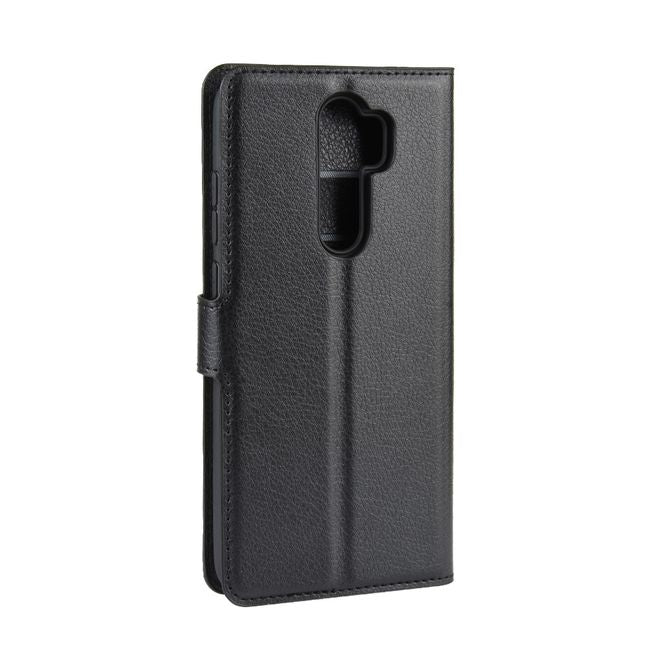 Xiaomi Redmi Note 8 Pro Handy Hülle - Litchi Leder Bookcover Series - schwarz