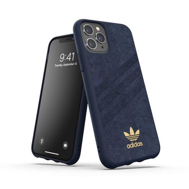 Adidas - iPhone 11 Pro Hülle - Ultrasuede Backcover mit Logo und Streifen - blau