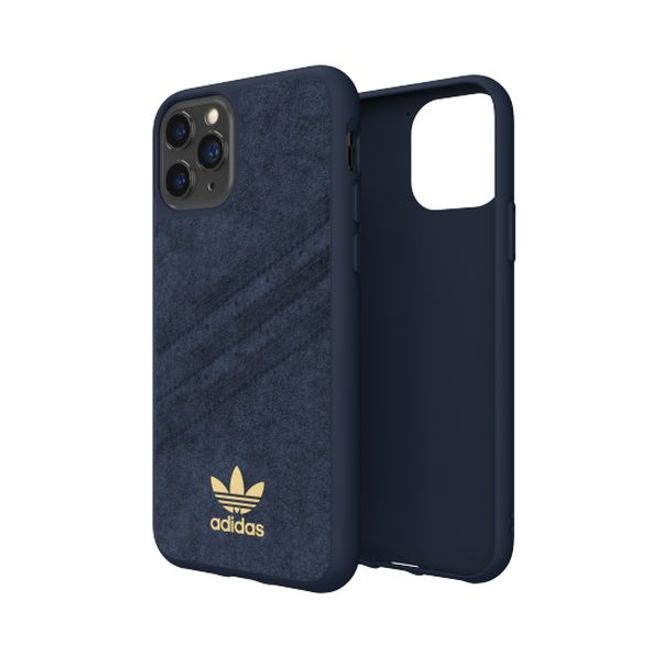 Adidas - iPhone 11 Pro Hülle - Ultrasuede Backcover mit Logo und Streifen - blau
