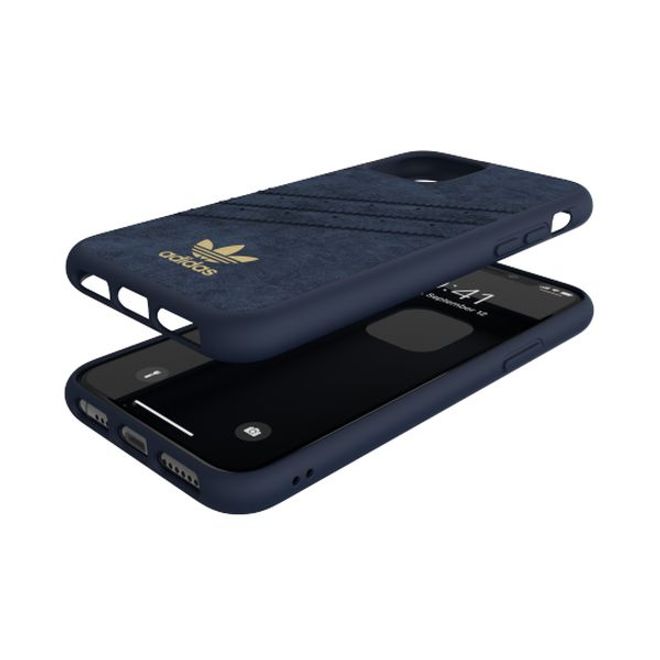 Adidas - iPhone 11 Pro Hülle - Ultrasuede Backcover mit Logo und Streifen - blau