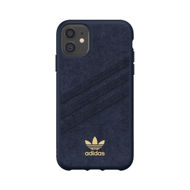 Adidas - iPhone 11 Hülle - Ultrasuede Backcover mit Logo und Streifen - blau