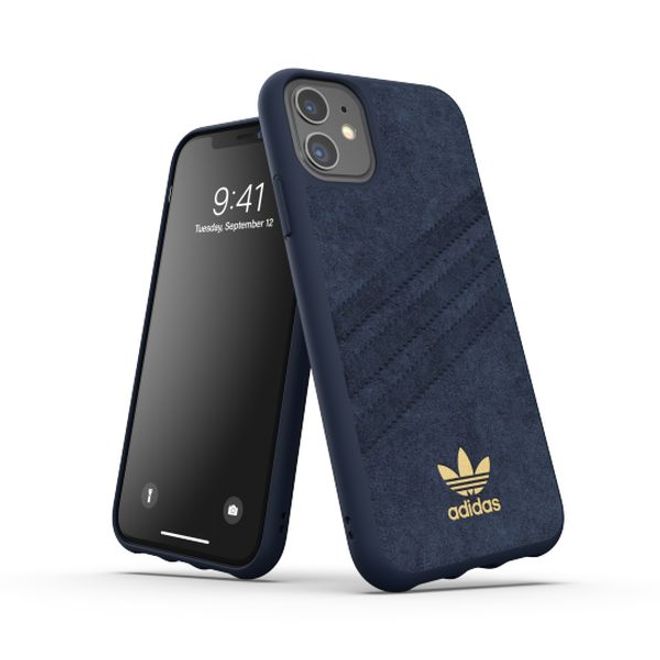 Adidas - iPhone 11 Hülle - Ultrasuede Backcover mit Logo und Streifen - blau