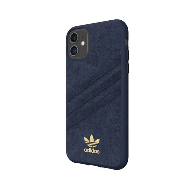 Adidas - iPhone 11 Hülle - Ultrasuede Backcover mit Logo und Streifen - blau