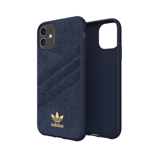 Adidas - iPhone 11 Hülle - Ultrasuede Backcover mit Logo und Streifen - blau