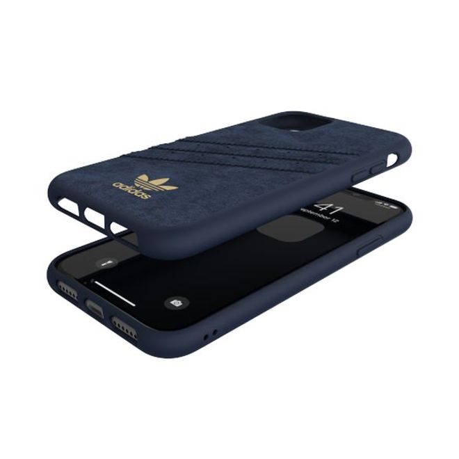 Adidas - iPhone 11 Hülle - Ultrasuede Backcover mit Logo und Streifen - blau