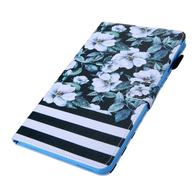 Samsung Galaxy Tab A 8.0 (2019) Tablethülle - Case aus Leder - mit Standfunktion - Blumen und Streifen