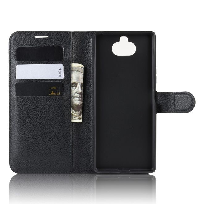 Sony Xperia 8 Handy Hülle - Litchi Leder Bookcover Series - schwarz