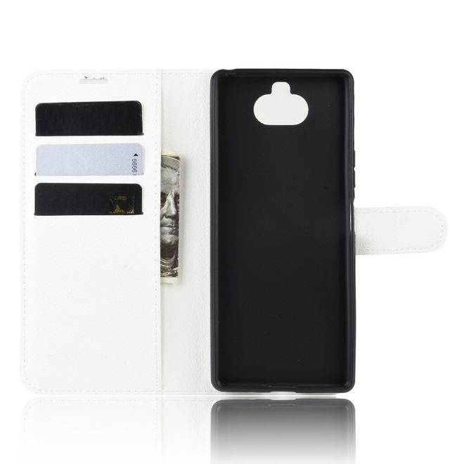Sony Xperia 8 Handy Hülle - Litchi Leder Bookcover Series - weiss