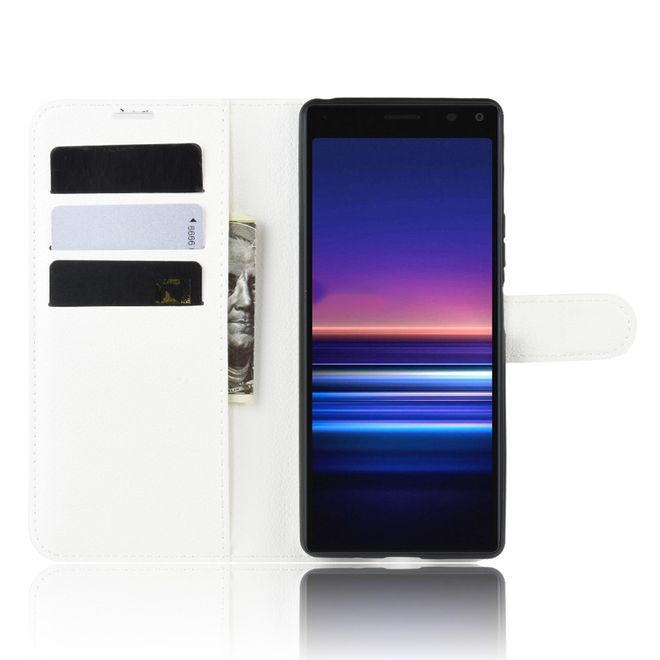 Sony Xperia 8 Handy Hülle - Litchi Leder Bookcover Series - weiss