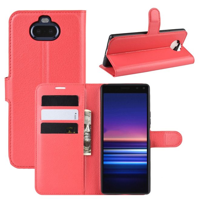 Sony Xperia 8 Handy Hülle - Litchi Leder Bookcover Series - rot