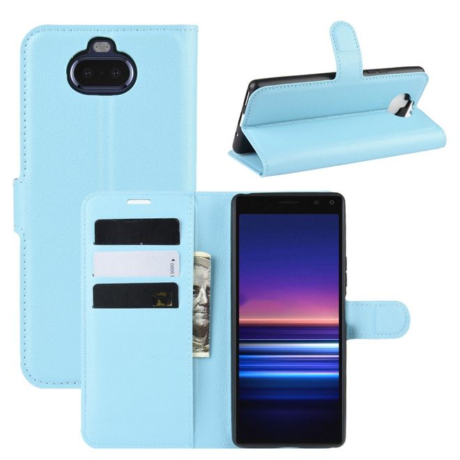 Sony Xperia 8 Handy Hülle - Litchi Leder Bookcover Series - blau