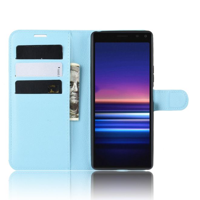 Sony Xperia 8 Handy Hülle - Litchi Leder Bookcover Series - blau