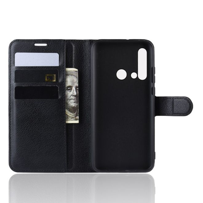 Huawei P20 Lite (2019) Handy Hülle - Litchi Leder Bookcover Series - schwarz