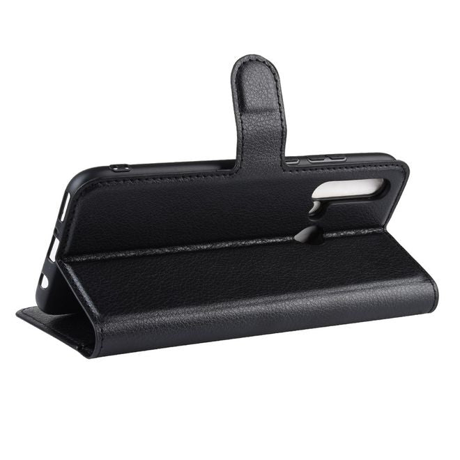 Huawei P20 Lite (2019) Handy Hülle - Litchi Leder Bookcover Series - schwarz