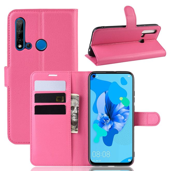 Huawei P20 Lite (2019) Handy Hülle - Litchi Leder Bookcover Series - rosa