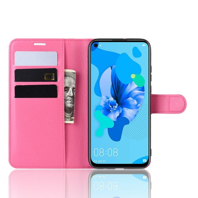 Huawei P20 Lite (2019) Handy Hülle - Litchi Leder Bookcover Series - rosa