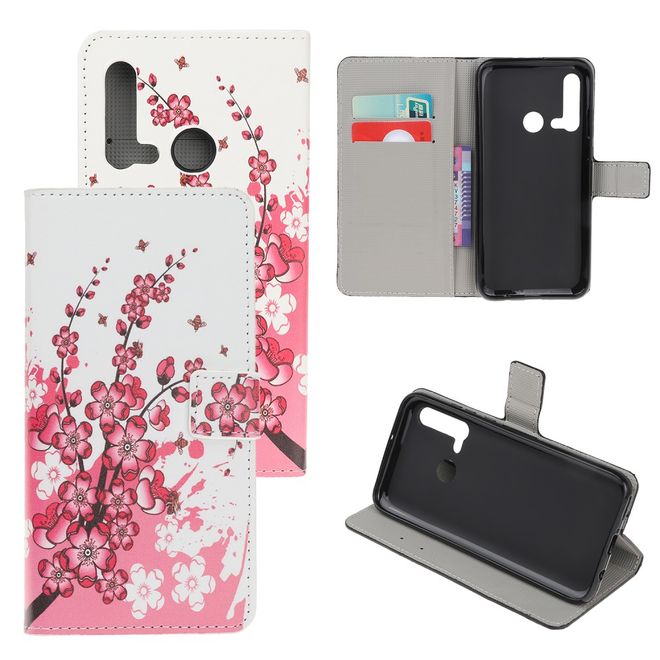 Huawei P20 Lite (2019) Handy Hülle - Leder Bookcover Image Series - pinke Blumen