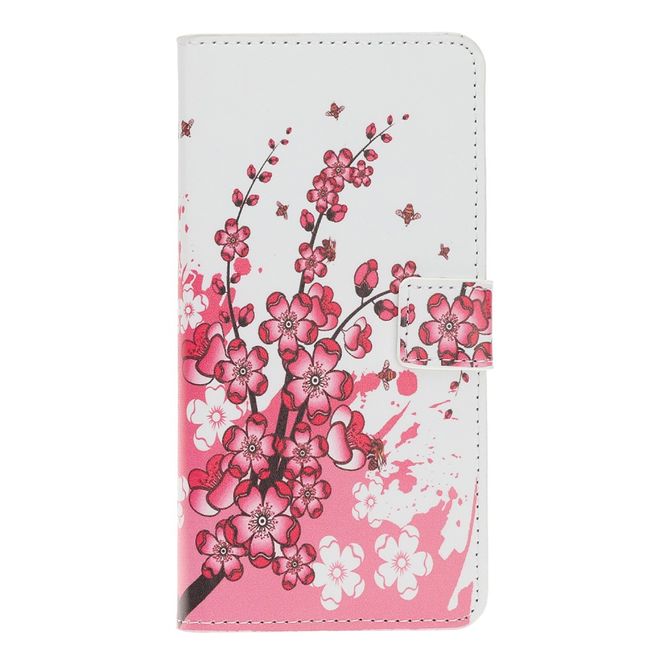 Huawei P20 Lite (2019) Handy Hülle - Leder Bookcover Image Series - pinke Blumen
