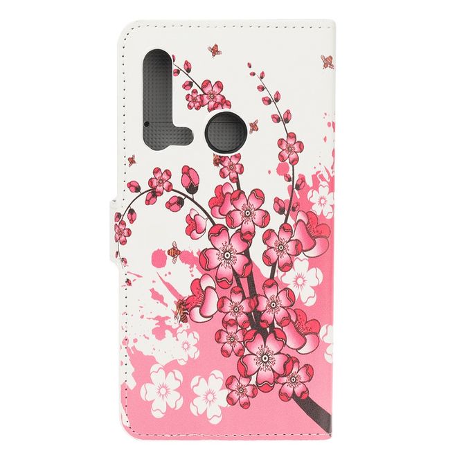 Huawei P20 Lite (2019) Handy Hülle - Leder Bookcover Image Series - pinke Blumen