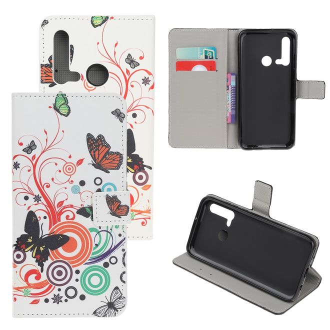 Huawei P20 Lite (2019) Handy Hülle - Leder Bookcover Image Series - Schmetterlinge und Kreise