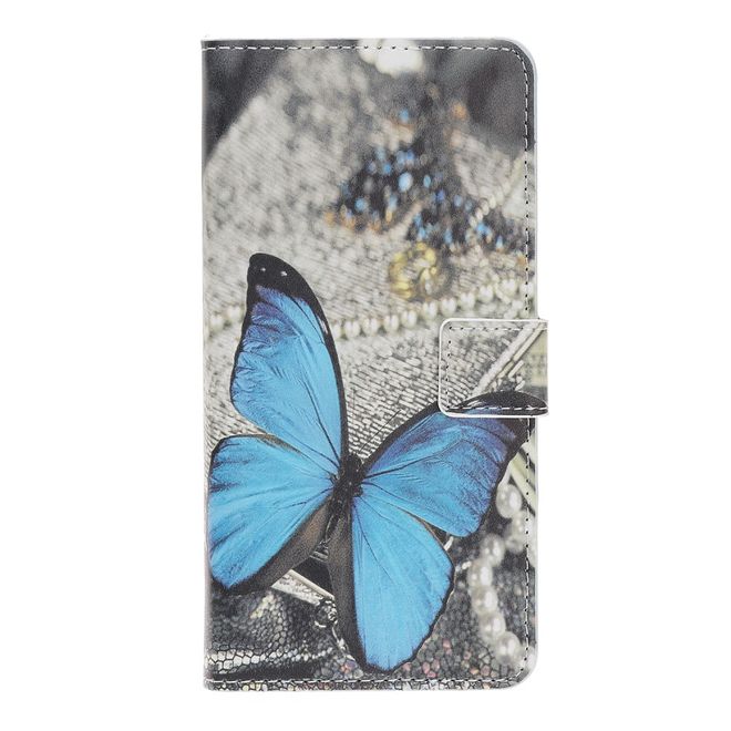 Huawei P20 Lite (2019) Handy Hülle - Leder Bookcover Image Series - blauer Schmetterling