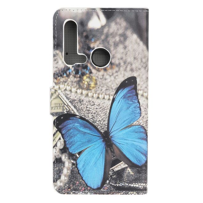 Huawei P20 Lite (2019) Handy Hülle - Leder Bookcover Image Series - blauer Schmetterling