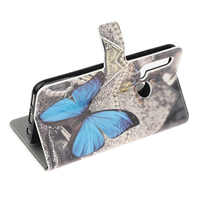 Huawei P20 Lite (2019) Handy Hülle - Leder Bookcover Image Series - blauer Schmetterling